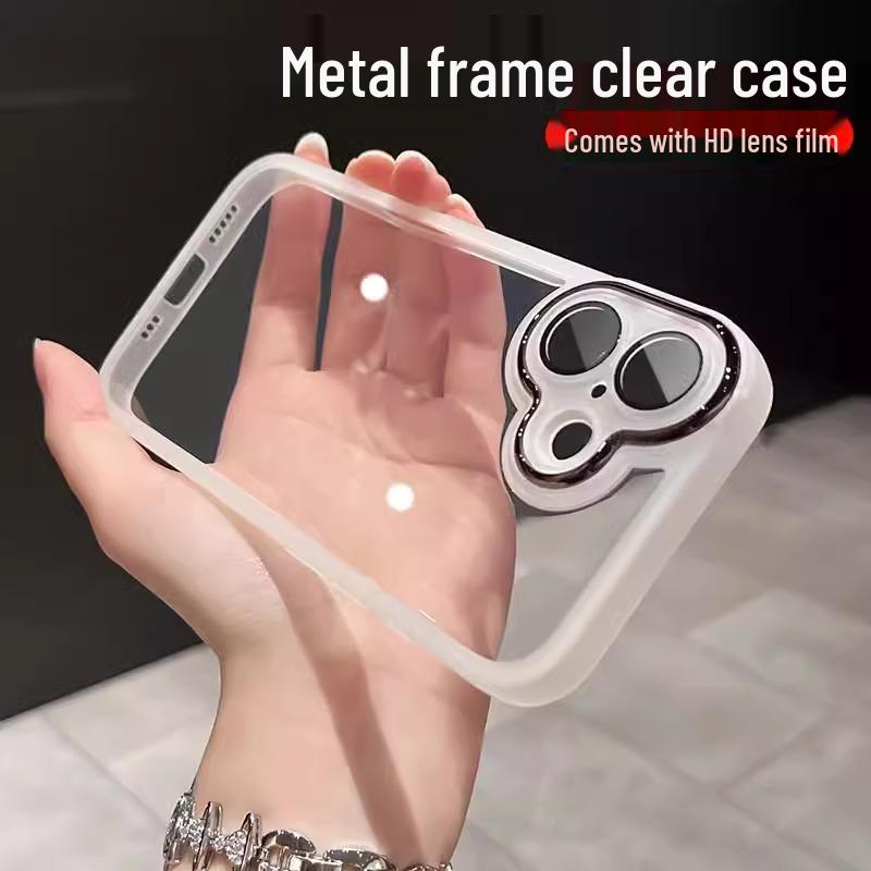 

Premium Silicone & Metal Frame Case for Apple 12-15/14 Pro/17 Pro Max – Fashionable, Durable, Perfect for Couples 16 Plus прозрачный белый