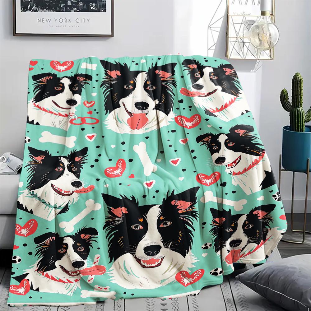 1Pc Cute Yorkshire Print Flannel Blanket, High quality Comfortable for All Seasons, Home Decor, Warmth and Comfort, Perfect for Christmas Gifts