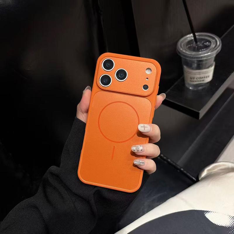 Luxury Large Window Magnetic Official Orange Phone Case For iPhone 17 16 15 14 Plus 13 12 Pro Max Wireless Charging Back Cover
