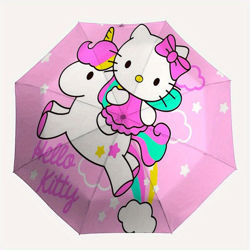 Hello Kitty, Unicorn Automatic Open/Close Umbrella-Cute Umbrella with Cute Design, Portable 3-Fold Compact Umbrella for Men & Women, Hallowe