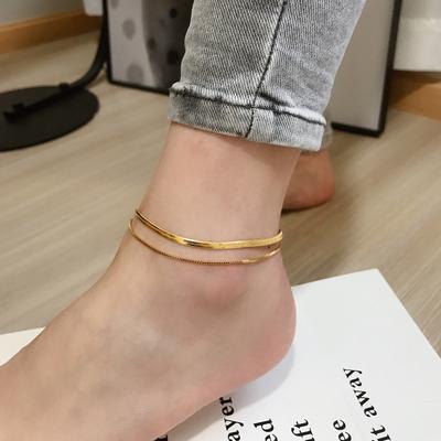 Stylish Simple Double Snake Chain Stainless Steel Female Anklet Timeless Gold Colour Female Anklet