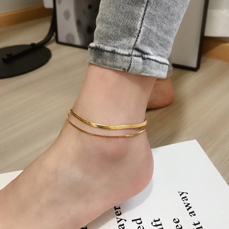 

Stylish simple double snake chain stainless steel female anklet timeless gold colour female anklet