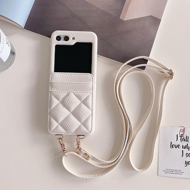 Luxus-Leder-Hals-Schultergurt-Crossbody-Brieftasche für Samsung Galaxy Z Flip 5 Z Flip 4 Z Flip 3 Kartensteckplatz-Abdeckung