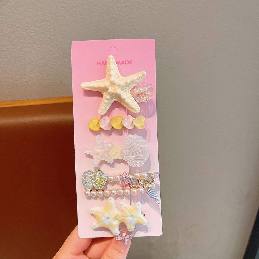 Summer Ocean Starfish Shell Hairpin Cute Children'S Hairpin Duck Beak Clip Pearl Hair Accessories Headgear Clip Girl