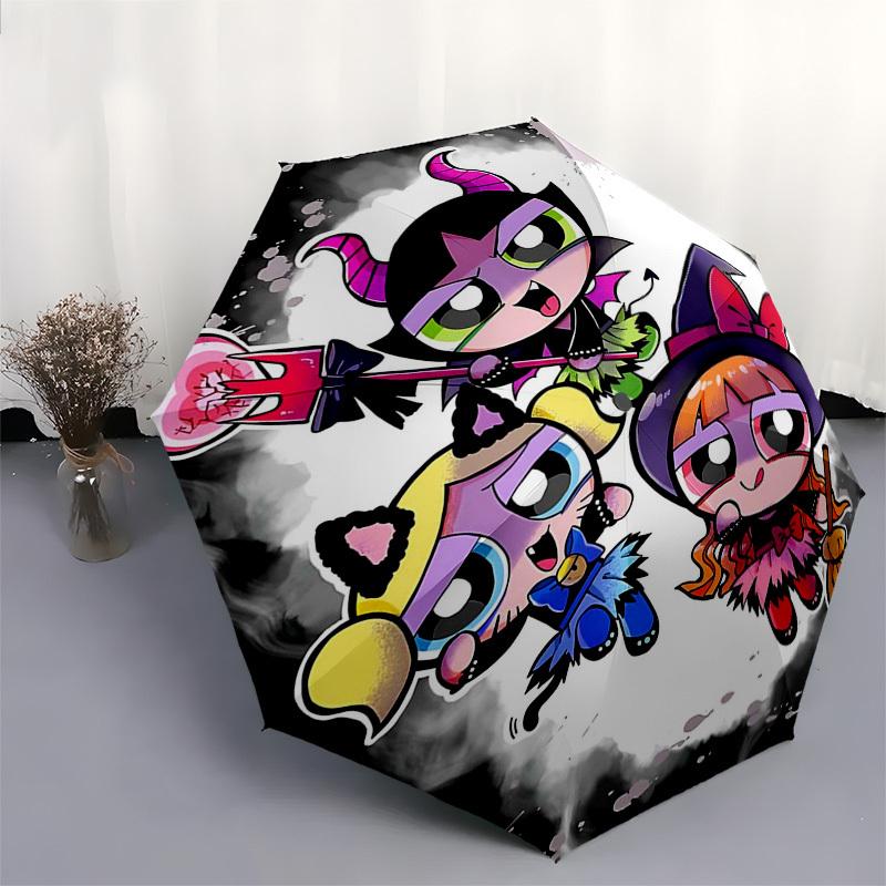 1pc Powerpuff Girls Halloween Theme Automatic Opening Umbrella, Portable 3-Fold Design with 8-Bone Iron Frame, Outdoor for Fans, Travelers, Everyday U