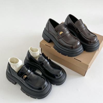 Black British Style Retro Versatile Platform Small Leather Shoes Autumn and Winter with Skirts and Loafers