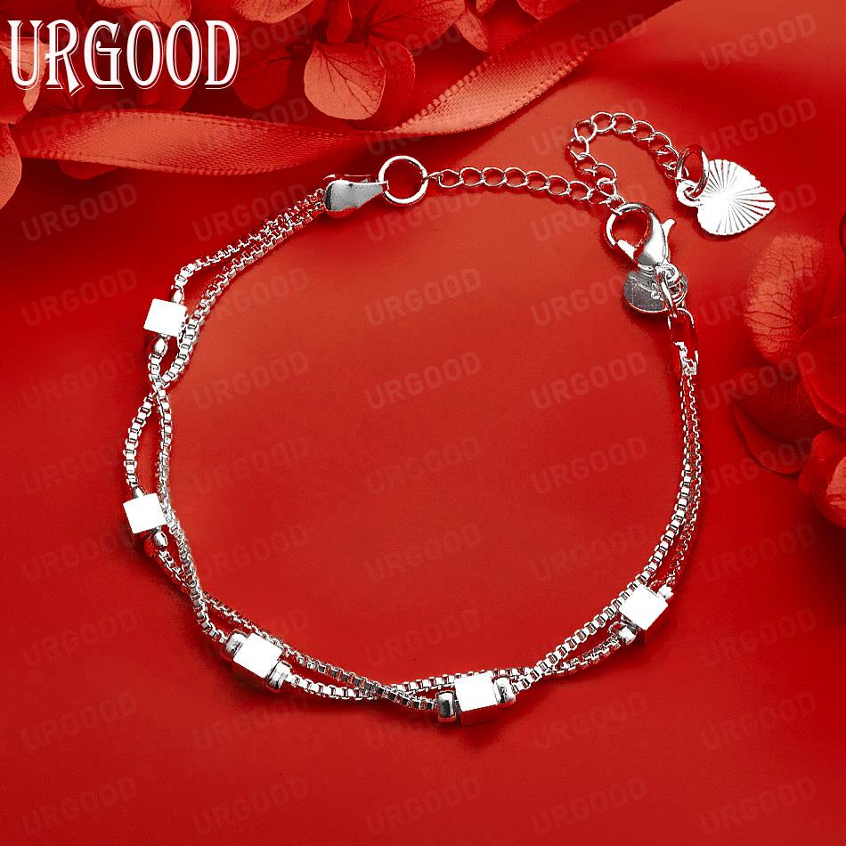 925 Sterling Silver Beautiful Side Chain Tassel Bracelet Gift Jewelry 20CM