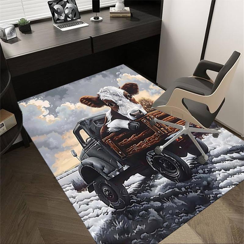 

1PC Cow Truck Non-Slip Floor Carpet Compatible for Office&Living Room&Dining room - Flat-Weave Machine- Soft & Pattern-E277 60cm by 90cm