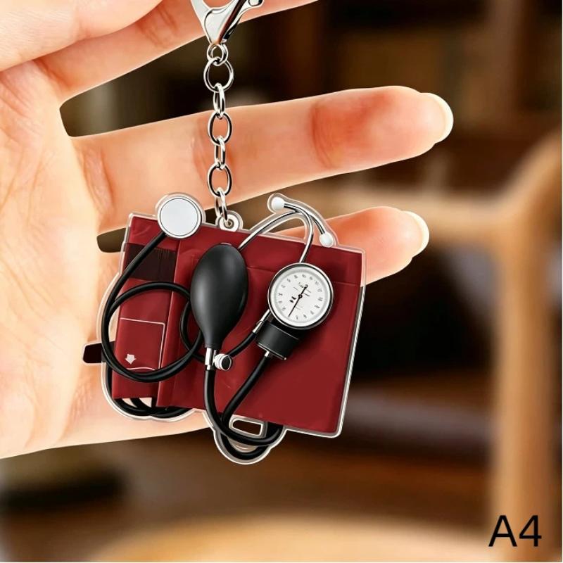 Aesthetic Blood Pressure Monitor Acrylic Keychain 1Pcs 2D Pendant Durable Key Ring for Backpack Medical Staff Gift