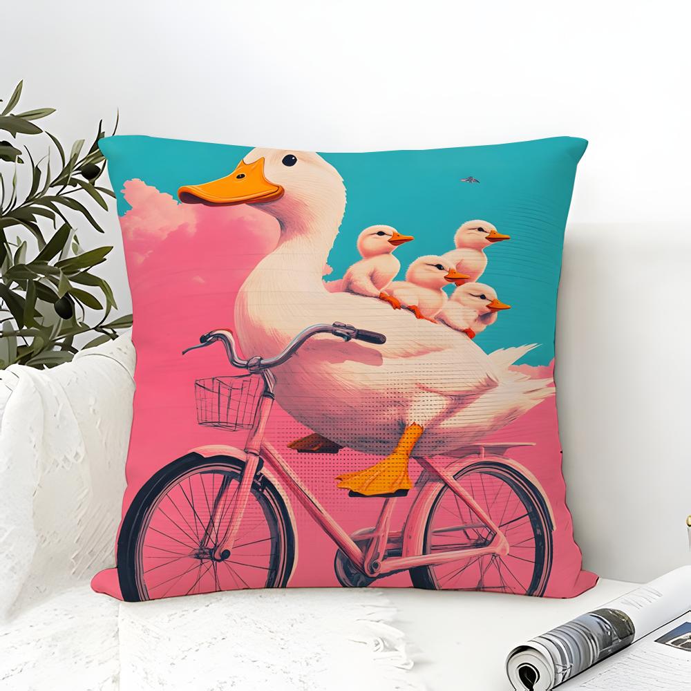 Funny And Cheerful Duck Pattern Pillow Case Cotton Linen Fabric Square Zipper Pillowcase Home Decorative Living Room