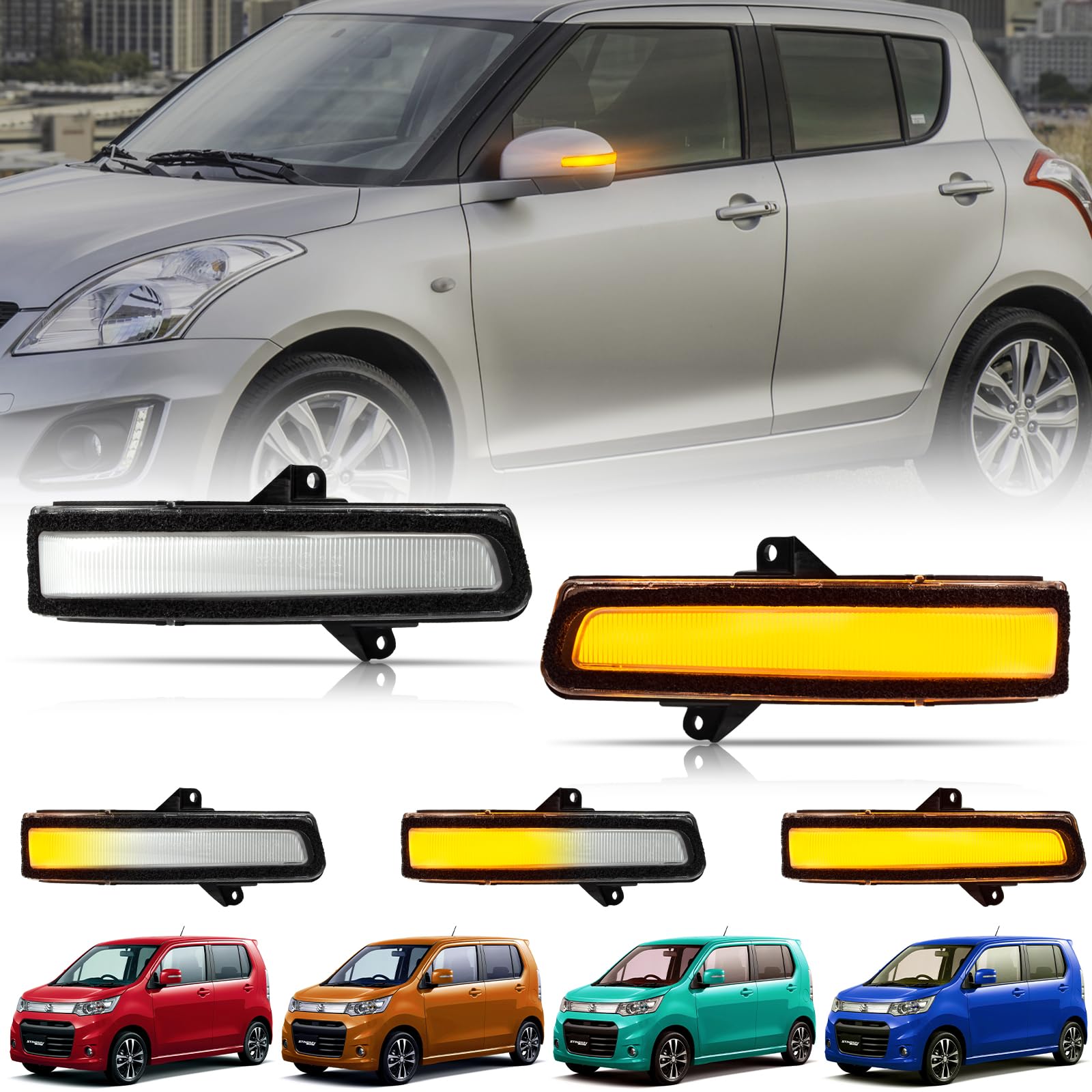 NEIFILES LED Sequential Door Mirror Turn Signal Lamps for Suzuki Swift Sport ZC32S Series (High Brightness, Clear)