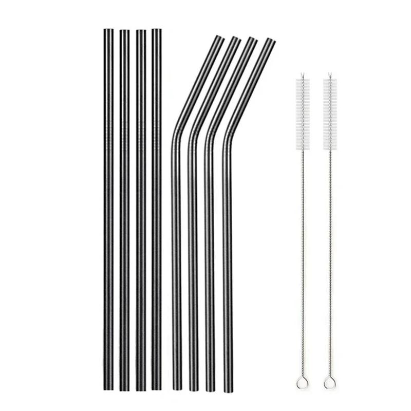 Reusable Metal Drinking Straight Bent Straws Portable Stainless Steel Travel Straw with Cleaning Brush 40oz Watercup Accessories