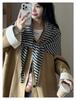 2025 Wool Blend Striped Triangle Shawl Women's Warm Thick Knitted Outerwear