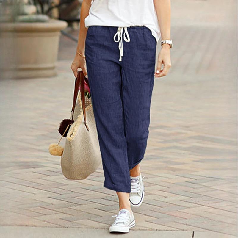 

GMXIA Однотонные Свободные Повседневные Брюки из Хлопка Девять Минут с Эластичной Талией на Кулиске XXXXXL тёмно-синий