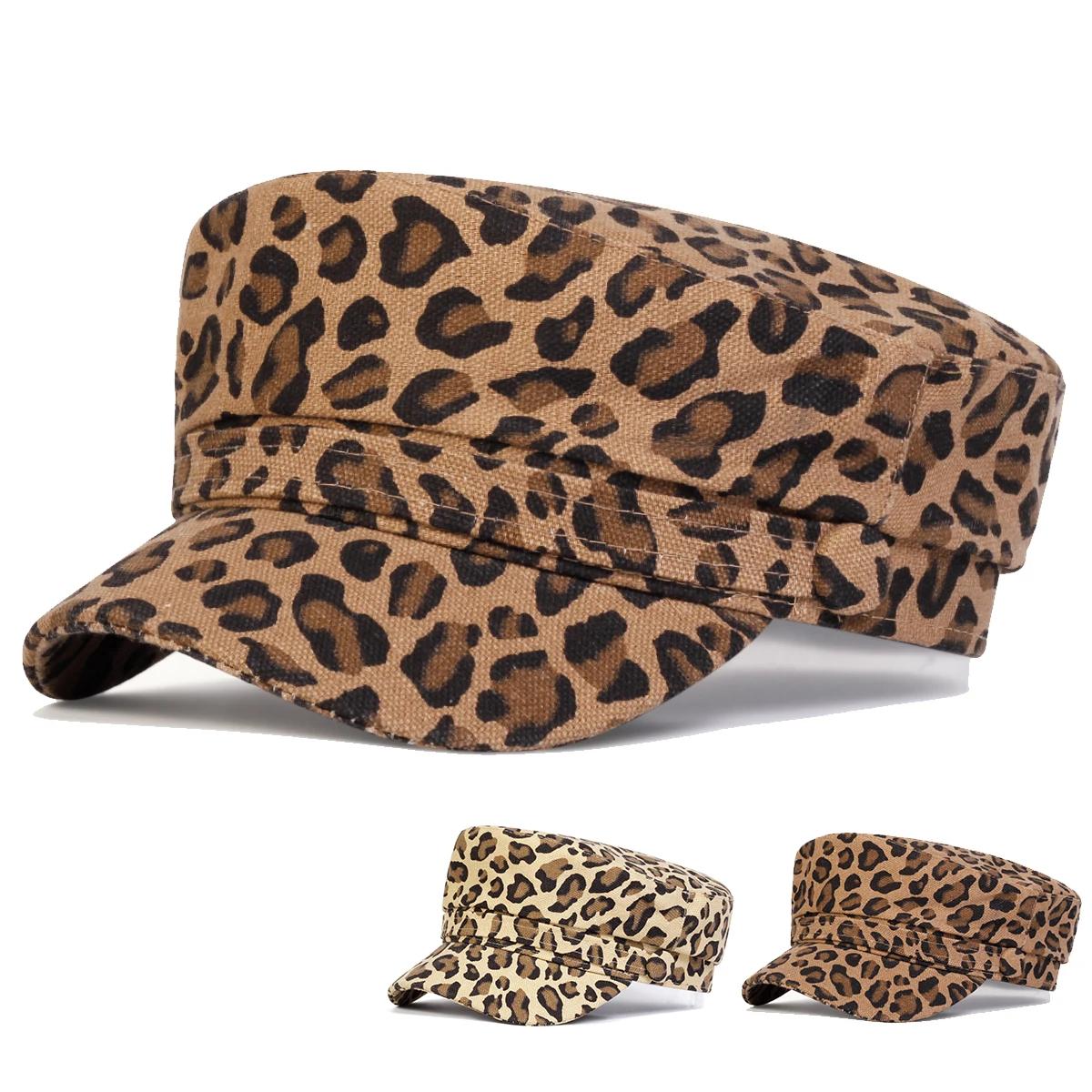 Yiran Bag Men's Unisex Leopard Print Personality Military Hats Flat Top Baseball Caps For Wo Outdoor Sports Cadet Sunscreen Hat