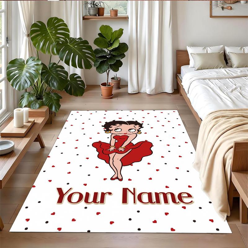 Crystal Velvet Rug Custom Name Text, Soft Non Slip Floor Mat Home DecorBetty Boop