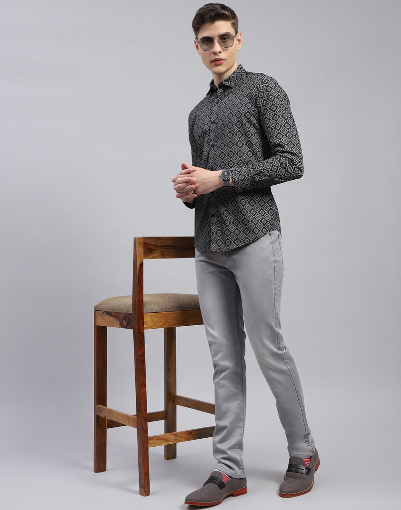 MONTE CARLO Czarna koszula z nadrukiem z kołnierzykiem spread