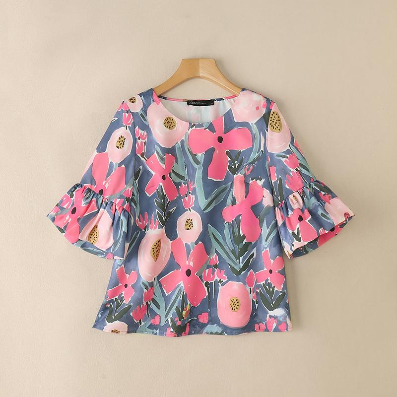 

ZANZEA Women Summer V-Neck Casual Floral Print Short Sleeve Blouse 3XL розовый