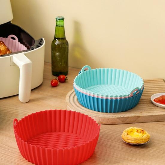 Silicone Air Fryer Liner with Handles Round Foldable Mats for Baking Frying Steaming Food-Grade Non-Stick