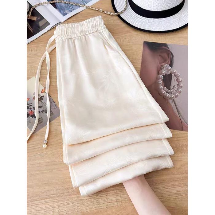 2025 New Style Petite Women's Satin Wide-Leg Pants with Elastic Waist