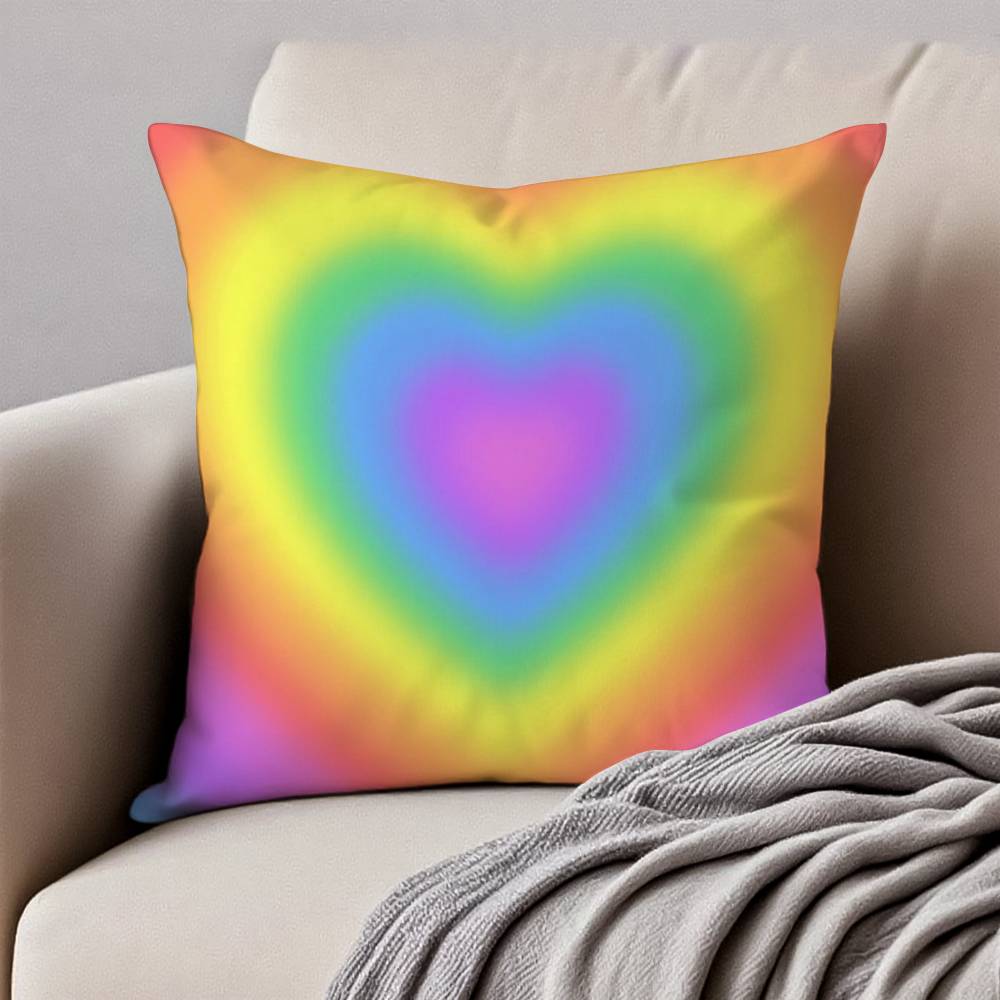 Rainbow Love Heart Pillow Case Anti-dustmite Pillowcase Invisible Zipper Silky Short Plush Sofa Cushion Cover