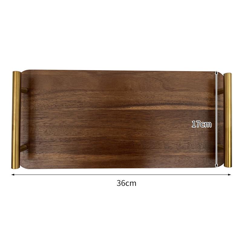 Acacia Wood Rectangular Serving Tray with Metal Handles 36x17x1cm