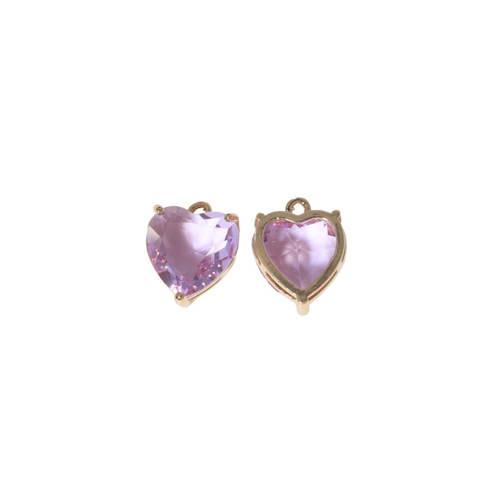 Heart Synthetic Crystal Copper Charms, Golden Plated Sweet Pendants for DIY Earring & Necklace Craft Making