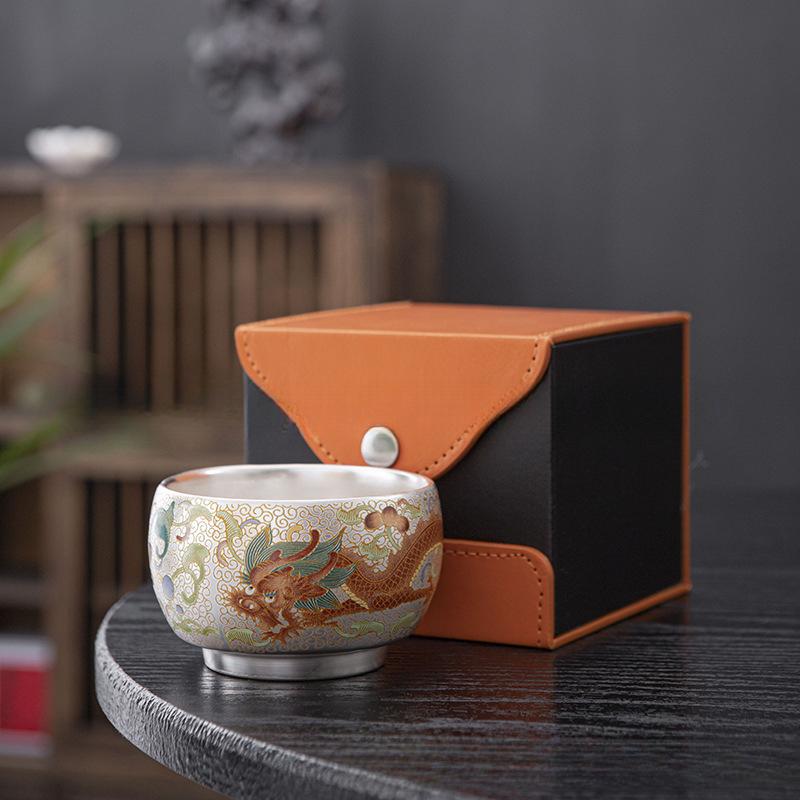 Vergoldete Silber-Teetasse Kreative China-Chic Einzelne Keramik-Teeschale Kulturelle Kreative Tee-Meister-Tasse Geschenkbox Feiertagsgeschenk