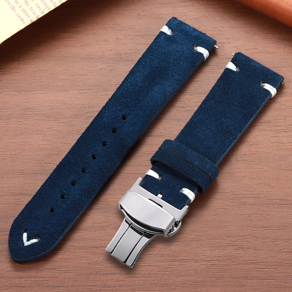 Quick Release Soft Suede Watch Strap Butterfly Clasp Calfskin Wristband for Seiko 18/20/22mm for Huawei Watch Gt3/Gt4 Bracelets
