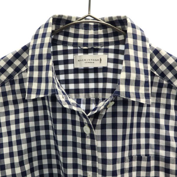 Mackintosh Sanyo Shokai Gingham Check Long Sleeve Shirt 38 White X Navy Women Used