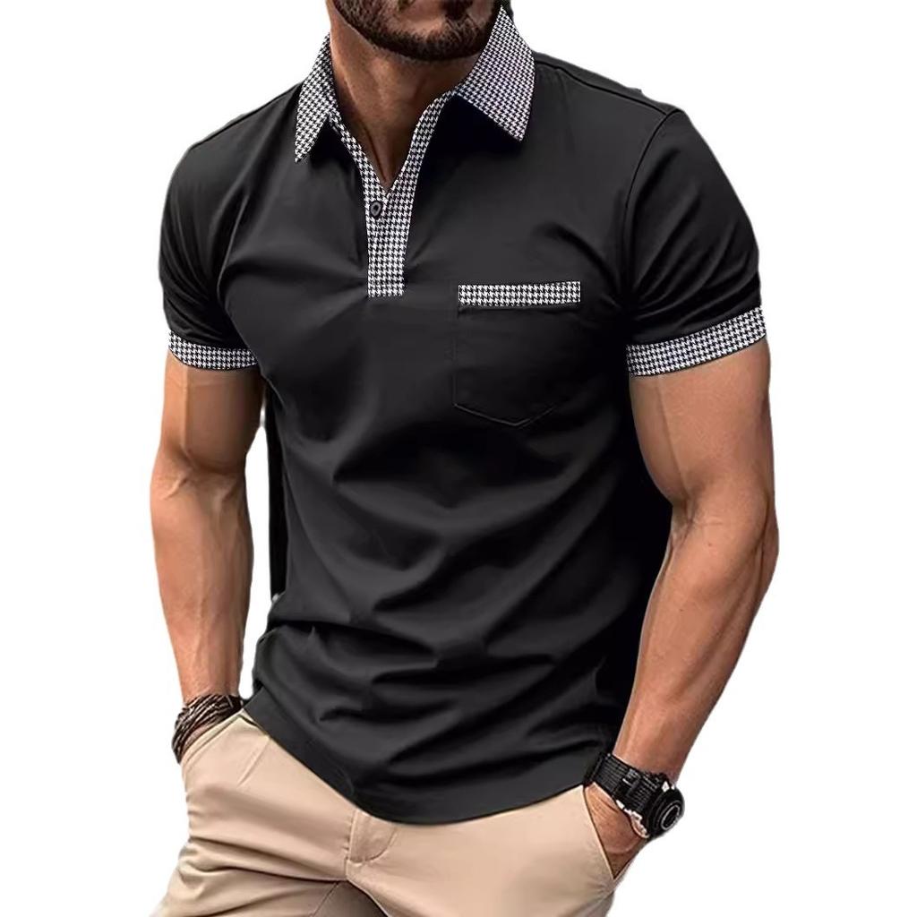 Summer Chambray Polo Shirt Button Pocket Men's Sports Polo Top