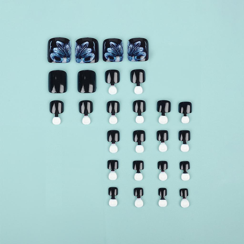 Light-Blue Petal Design False Toenails 24 Pieces Durable ABS Material Comfortable Lightweight