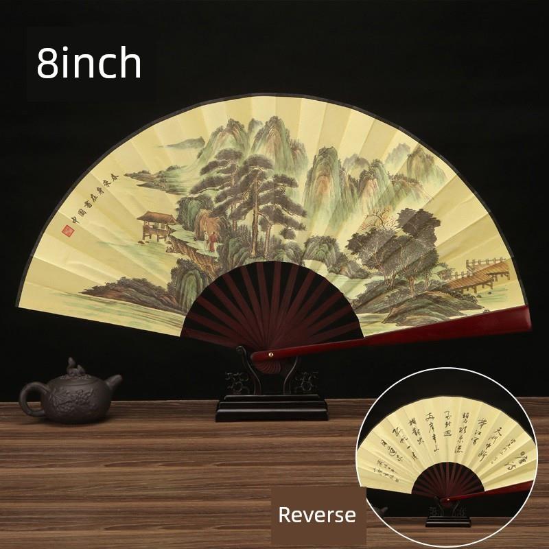 Ancient Style Hanfu Folding Bamboo Fan for Men, Chinese Style Folding Fan, Summer Blank Fan with Silk Cloth and Rice Paper Fan Surface