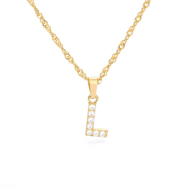 New English letter necklace plated with real gold and slightly inlaid with zircon letter pendant stainless steel chain