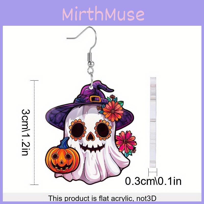 Halloween Themed Ghost Pumpkin Flower Pattern Women Alien Acrylic Earrings For Festive Parties