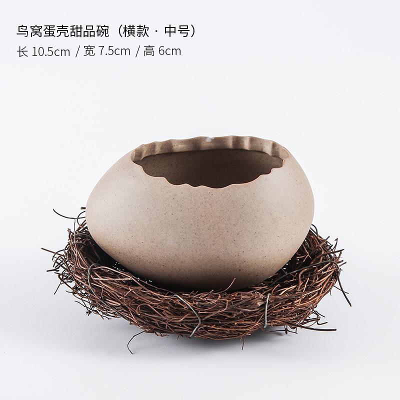 Creative Bird's Nest Decorations Dessert Bowl Eggshell Ostrich Egg Shaped Ceramic Bowl Cold Drink Barbecue Restaurant Tableware