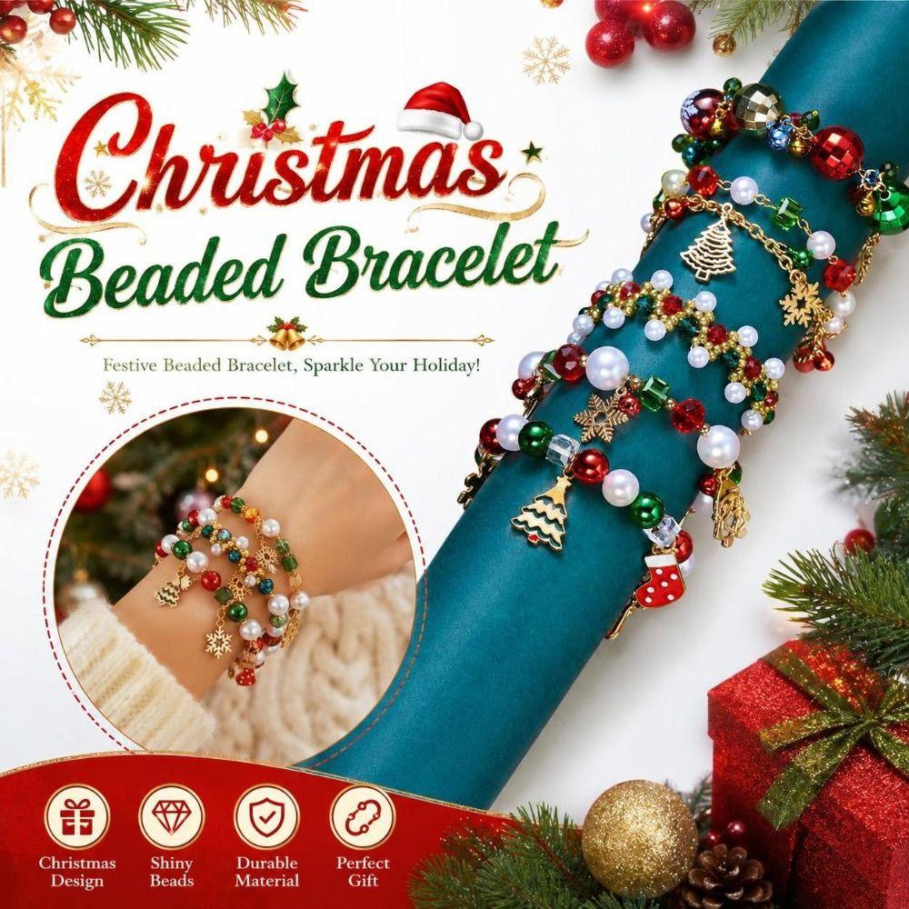 Imitation Pearl Christmas Beaded Bracelet Alloy Christmas Jewelry  Holiday Outfit Accessories