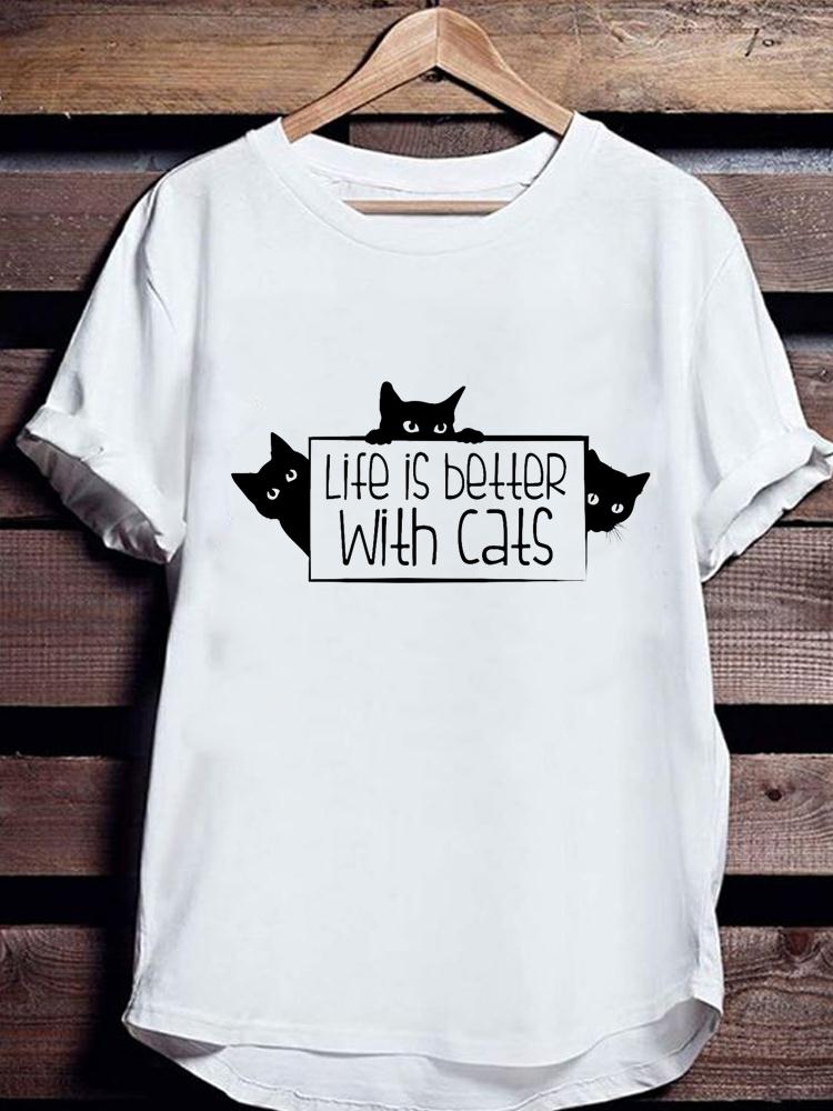 

Повсякденний квітковий друк Чудовий літній одяг Футболки Одяг з короткими рукавами Жіночий жіночий принт Модна жіноча футболка з графікою XL білий