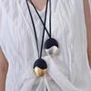 Ebony Wood Leather Cord Necklace: Luxury Long Color Block Pendant for Autumn/Winter Sweaters