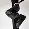 Women's PU Leather High Waist Trousers - Slimming, Versatile, Black with Narrow and Wide Leg Options