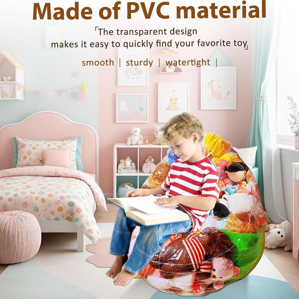 Clear Stuffed Animal Bean Bag Chair Cover 150L Plush Toys Storage And Organizing PVC Waterproof Stuffable Beanbag Chair Cover