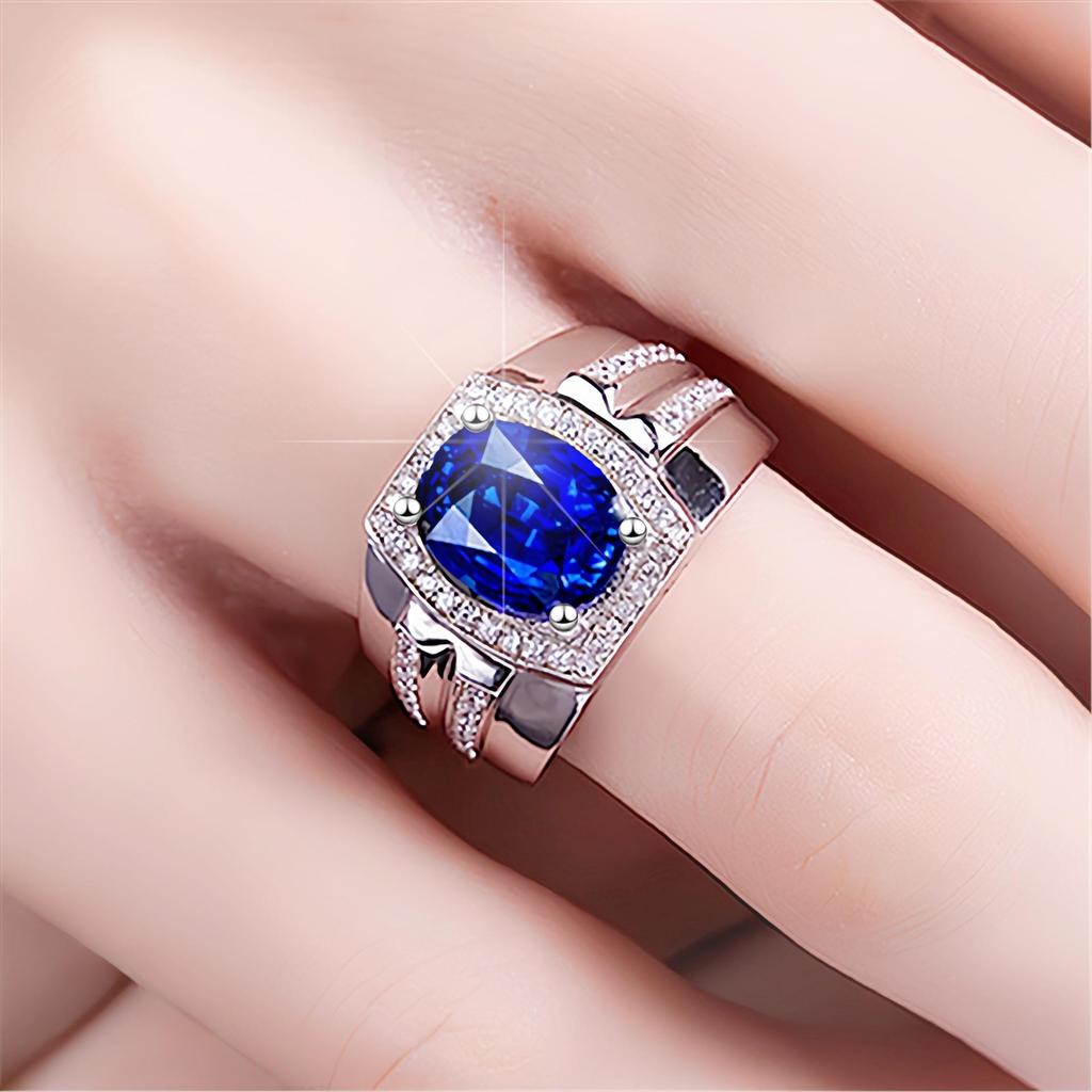 Heiß verkaufter Herrenring mit Diamant und Saphir - 18K Vergoldet