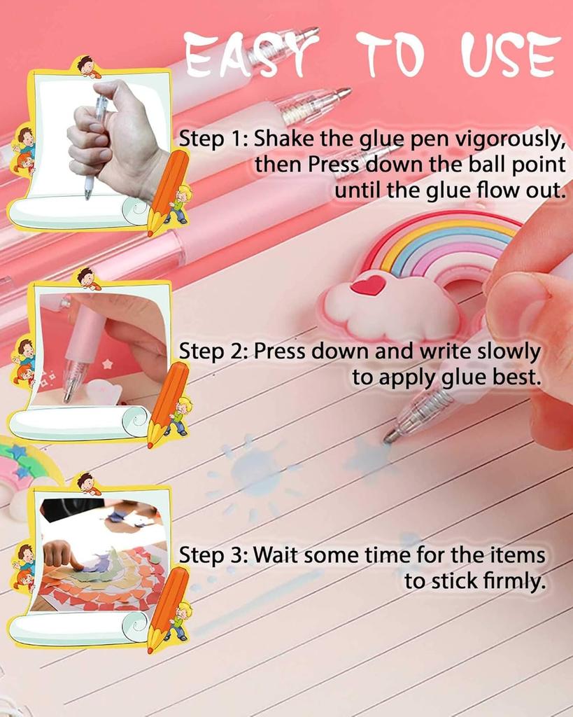 Ball Point Glue Pen - Kids-Friendly Precise Glue Application, Quick Dry for Crafting, Scrapbooking, Card Making, School Supplies