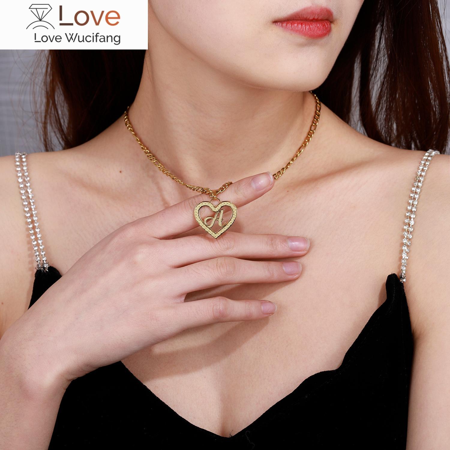 

Персонализированная 18-каратная пластина из золота с сердечком и начальной буквой, подвеска в виде алфавита A-Z, ожерелье с подвеской, ювелирные изделия из нержавеющей стали для женщин 45cm золотой