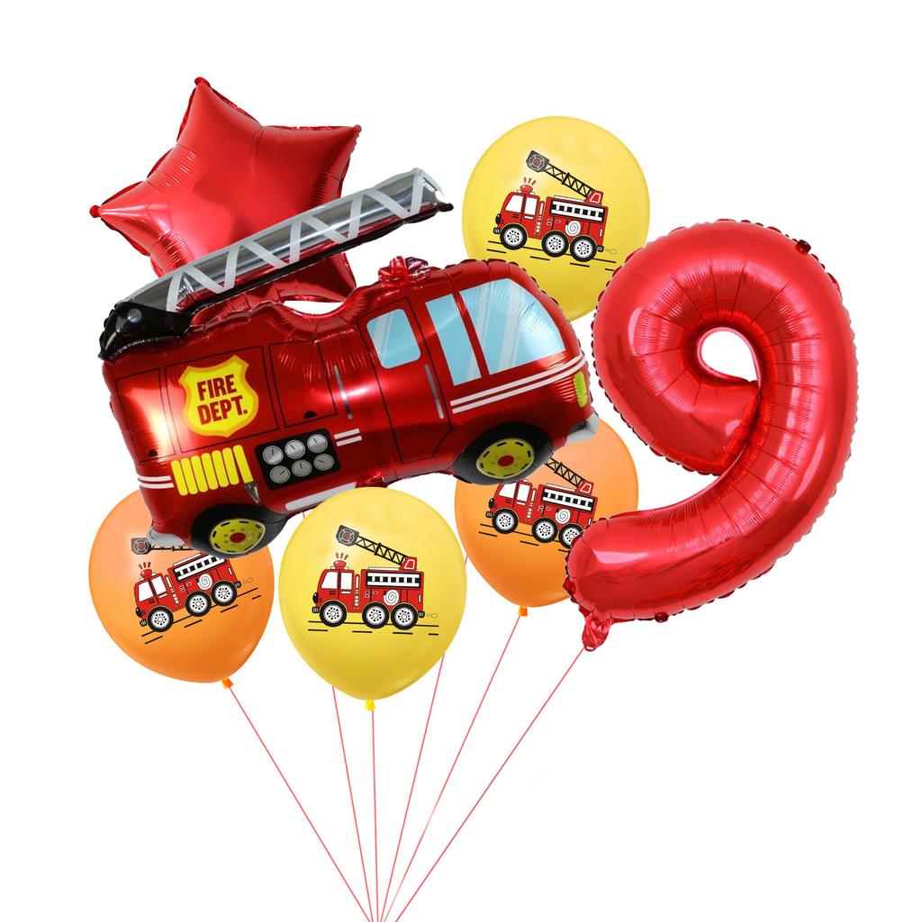 Fire Truck Aluminum Film Digital Balloon 7Pcs Birthday Party Decoration Balloon Venue Arrangement Set
