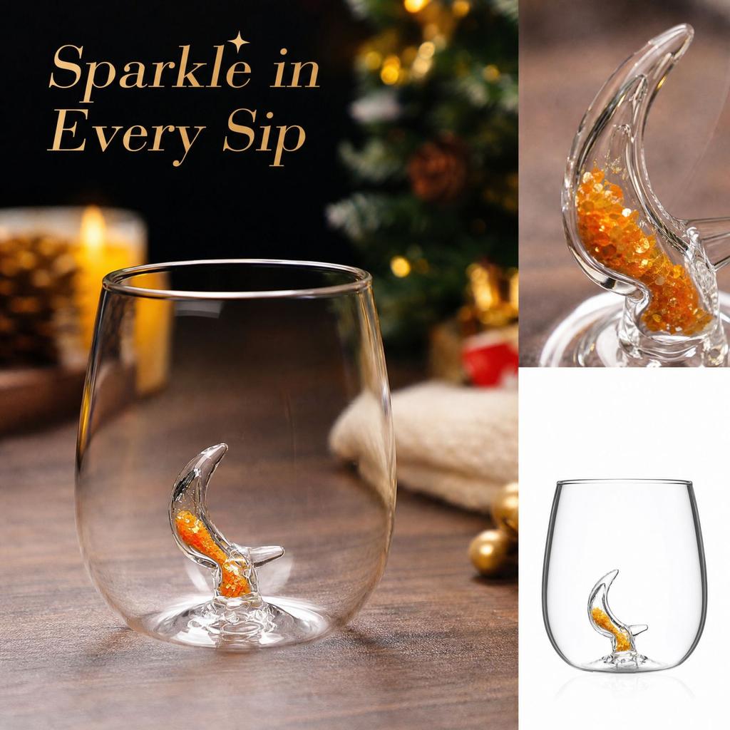 Borosilicate Glass Coffee Mug with 3D Christmas Design and Colorful Glitter - Clear Glass Cup for Hot and Cold Drinks