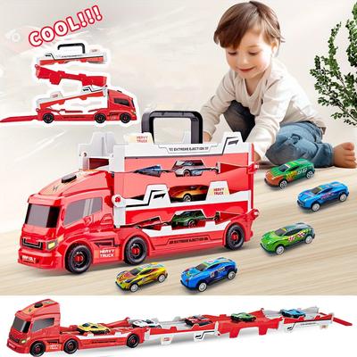 Lançamento Novo Caminhão Guincho de Carros Brinquedo para Crianças, Conjunto de 6 Carros Pequenos, Tamanho Super Longo de 35,4 polegadas, Desenvolve Habilidades de Organização e Manuais, Presente.