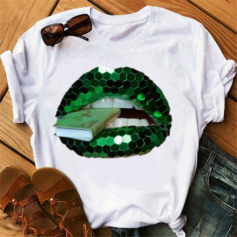 Spring Summer Plus Color Lips Loose Casual Fashion Simple Round Neck Pure Cotton Short Sleeved Top T-Shirts Women’s
