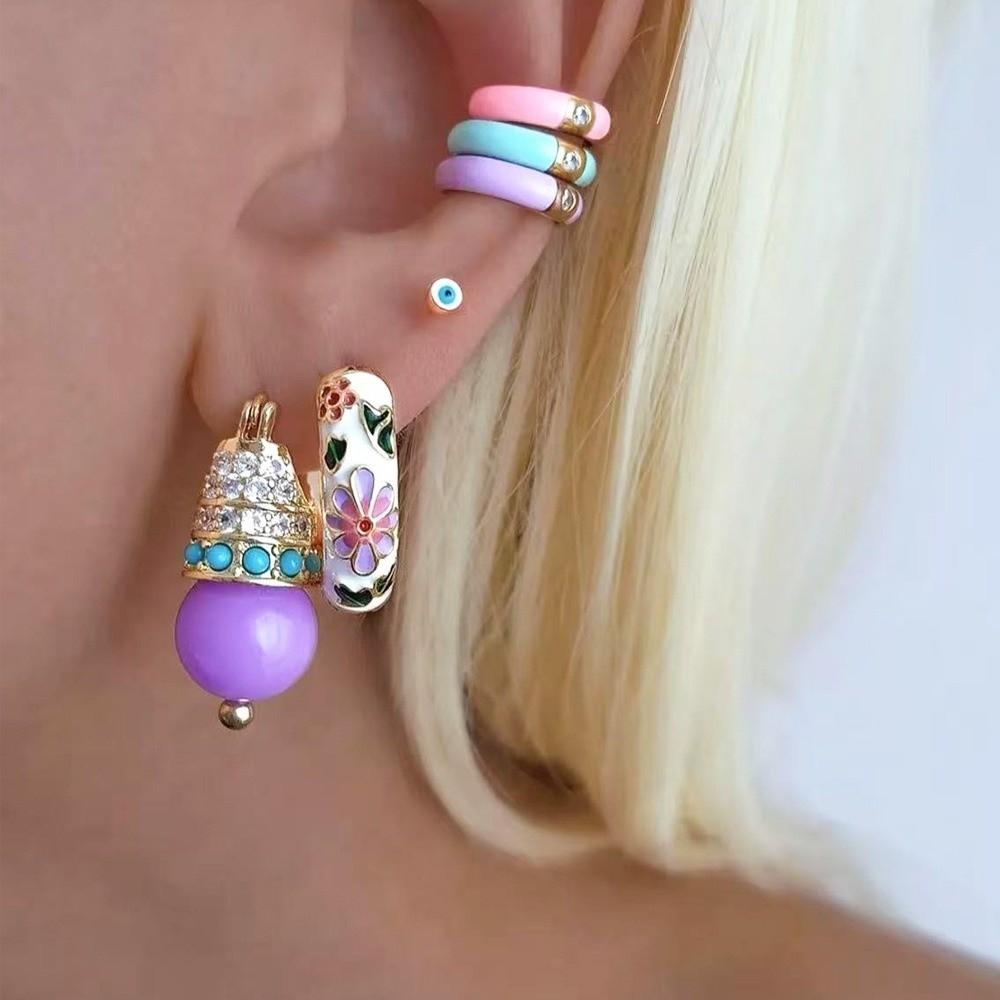 Traditional Flower Enamel Ear Rings Chinese Glaze Ear Jewelry Chinese Style Earrings  Jewelry