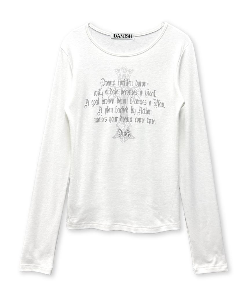 Damiswi Typography Cross U-Neck Long Sleeve_Ivory